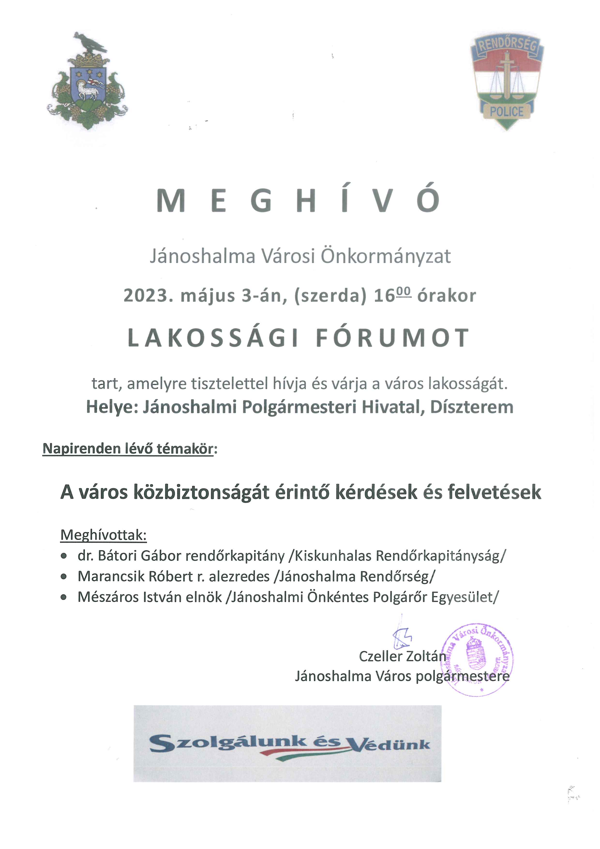 Meghívó - lakossági fórum - 2023. május 3. szerda
